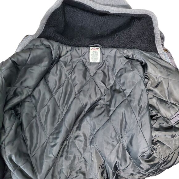 DICKIES Jacket Mens Large 42/44 Gray Hooded Outdoor Workwear Canvas Fleece Lined - Picture 7 of 11